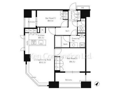 PARKAXIS白金台(2LDK/13階)の間取り写真