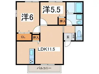 ヴェルレーヌ A棟(2LDK/1階)の間取り写真