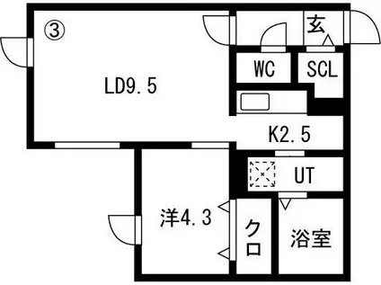 HILLS SAPPORO VI (1LDK/1階)の間取り写真