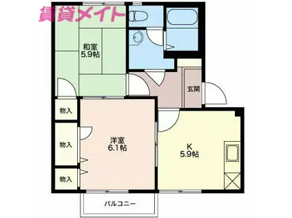 メルベール阿倉川E(2K/2階)の間取り写真