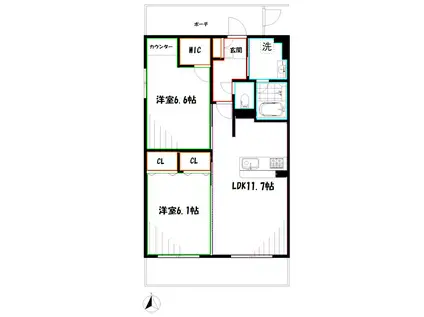 シンクロニシティ武蔵野(2LDK/1階)の間取り写真