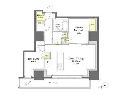 プライム新橋タワー(2LDK/16階)の間取り写真