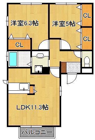 プラージュKJ(2LDK/1階)の間取り写真