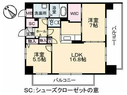 スカイアヴェニュー(2LDK/3階)の間取り写真