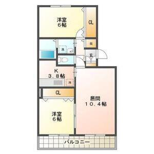 マスセル新発寒B(2LDK/3階)の間取り写真