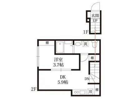 ラフティーヌ・ステラ北小金(1DK/2階)の間取り写真