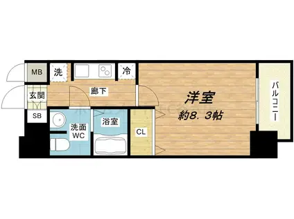 JPレジデンス大阪城南(1K/8階)の間取り写真