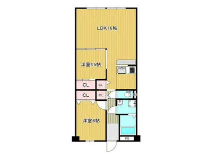 グリーンピア津乃峰(2LDK/3階)の間取り写真