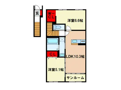 プライムヒルズ(2LDK/2階)の間取り写真