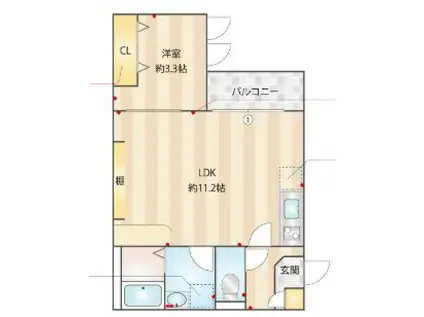 プレステージ箱崎(1LDK/3階)の間取り写真