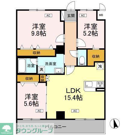 カスタリア西船橋II(3LDK/5階)の間取り写真
