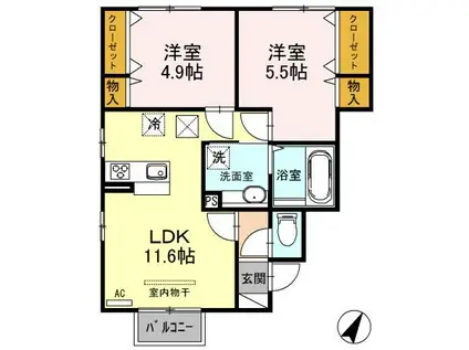 ＪＲ信越本線 越後石山駅 徒歩12分 2階建 築10年(2LDK/1階)の間取り写真