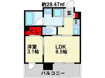 RJRプレシア西小倉駅前(1LDK/9階)の間取り写真