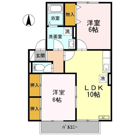 ソレアード上谷B棟(2LDK/1階)の間取り写真