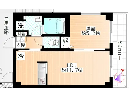 ベルス旭が丘(1LDK/3階)の間取り写真