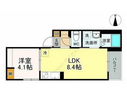 グロウランス薬師堂II(1LDK/3階)の間取り写真