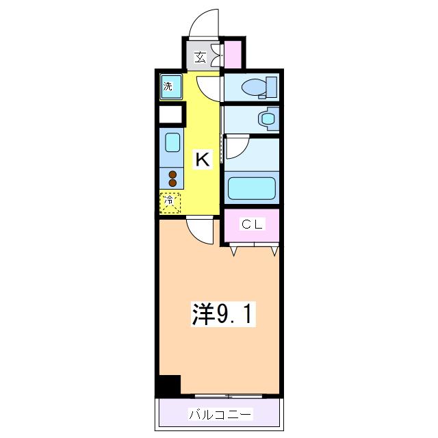 グレイスハイツ東中通(1K/9階)の間取り写真