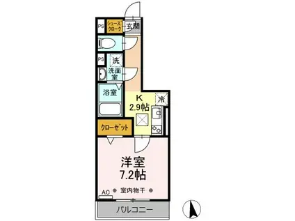 GRAND D-ROOM月見(1K/1階)の間取り写真