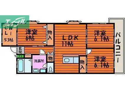 ルネス武田(3SLDK/1階)の間取り写真