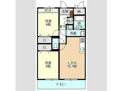 プティアルカンシェル(2LDK/1階)の間取り写真