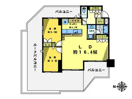 ザ・パームス東中野エアリィタワー(2LDK/7階)の間取り写真