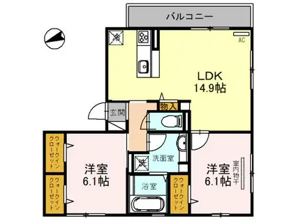 AGERATE(2LDK/3階)の間取り写真