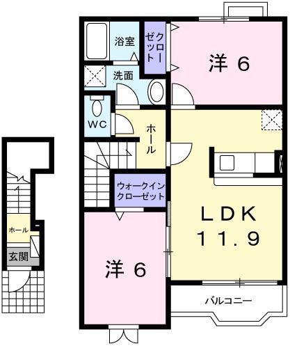 パレ・ロジュマン(2LDK/2階)の間取り写真