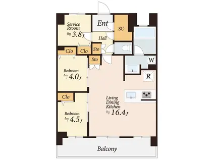 LUXENAPAWS藤沢(2SLDK/7階)の間取り写真