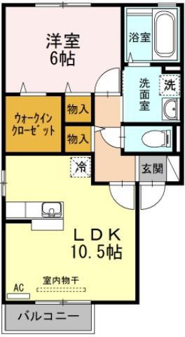 コーポK B棟(1LDK/2階)の間取り写真