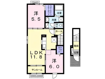 サンノーブルII(2LDK/2階)の間取り写真