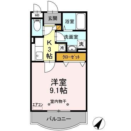 パークヒル春日(1K/2階)の間取り写真