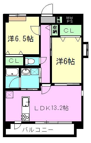 アイリス三里木(2LDK/5階)の間取り写真
