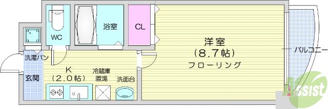 LA DOUCEUR宮町(1K/6階)の間取り写真