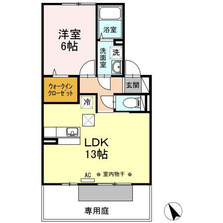 グランモアシティA棟(1LDK/1階)の間取り写真