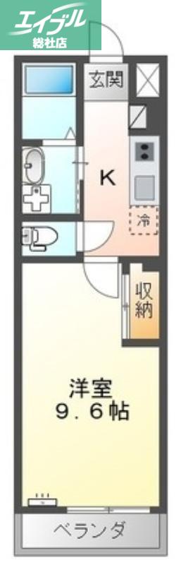 シェルル中畝(1K/2階)の間取り写真
