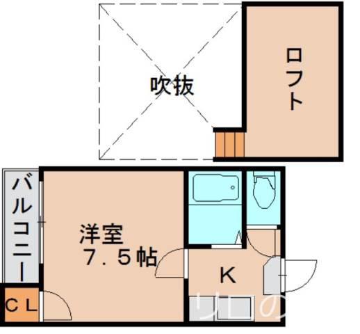 デニス博多(1K/2階)の間取り写真