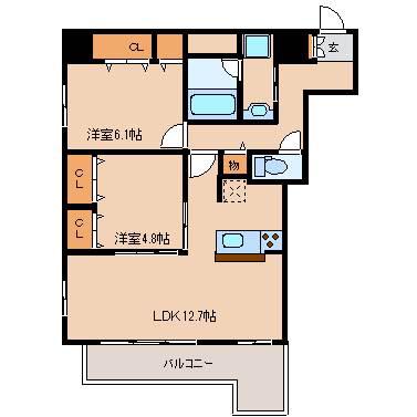 L・ISOBE三宮(2LDK/9階)の間取り写真