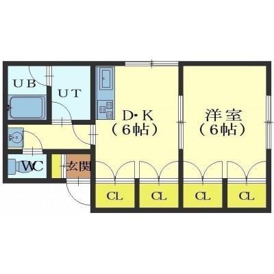 ハウシーアパートメント(1DK/2階)の間取り写真