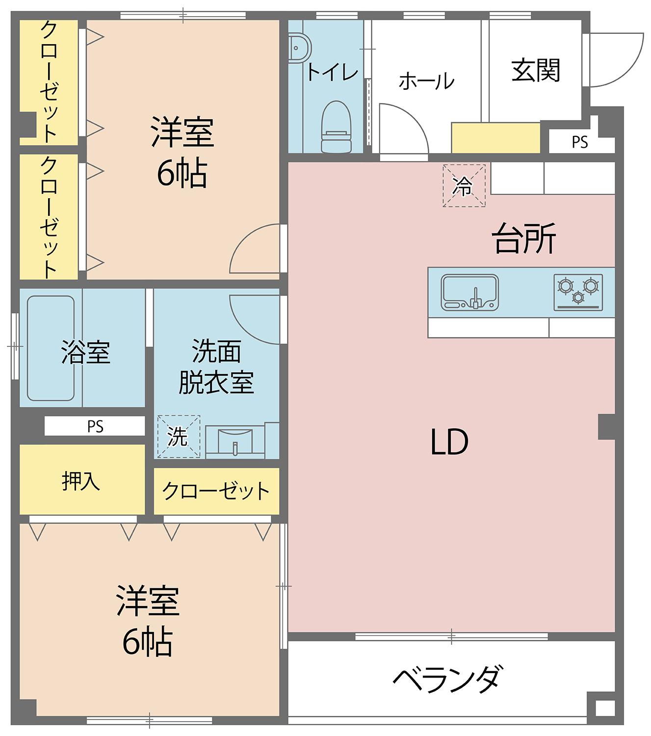 センタービル(2LDK/3階)の間取り写真