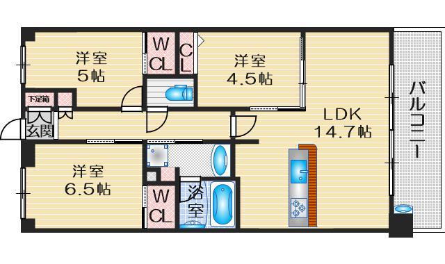 エスリード箕面船場阪大前(3LDK/4階)の間取り写真