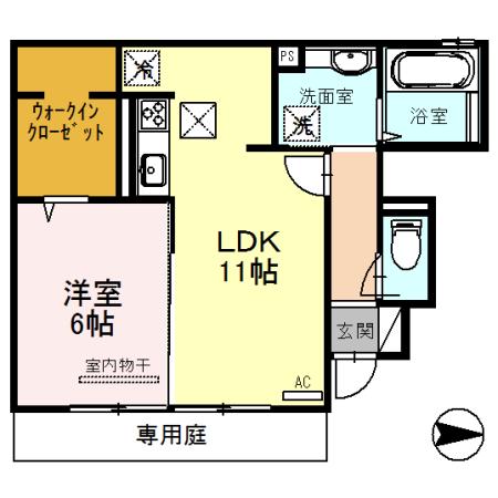 エコヴィル巻口 B棟(1LDK/1階)の間取り写真