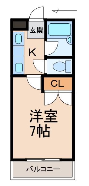 パープルハイツ(1K/2階)の間取り写真