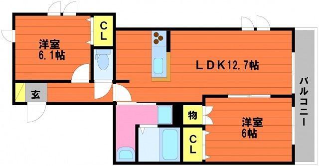 アベニール B(2LDK/1階)の間取り写真