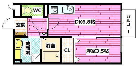 サウス フイス(1DK/2階)の間取り写真