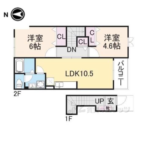 シャン・ド・フルール(2LDK/2階)の間取り写真
