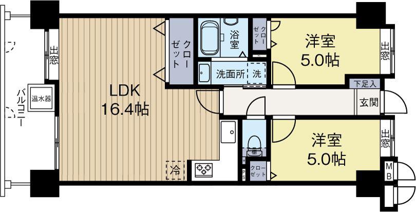 コモダス天神(2LDK/2階)の間取り写真