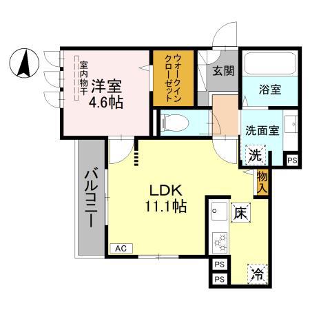 グリューネ塚口(1LDK/1階)の間取り写真