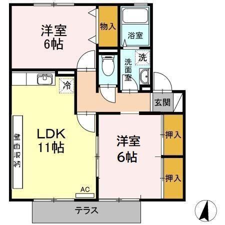 ロイヤルガーデン芳賀C棟(2LDK/1階)の間取り写真