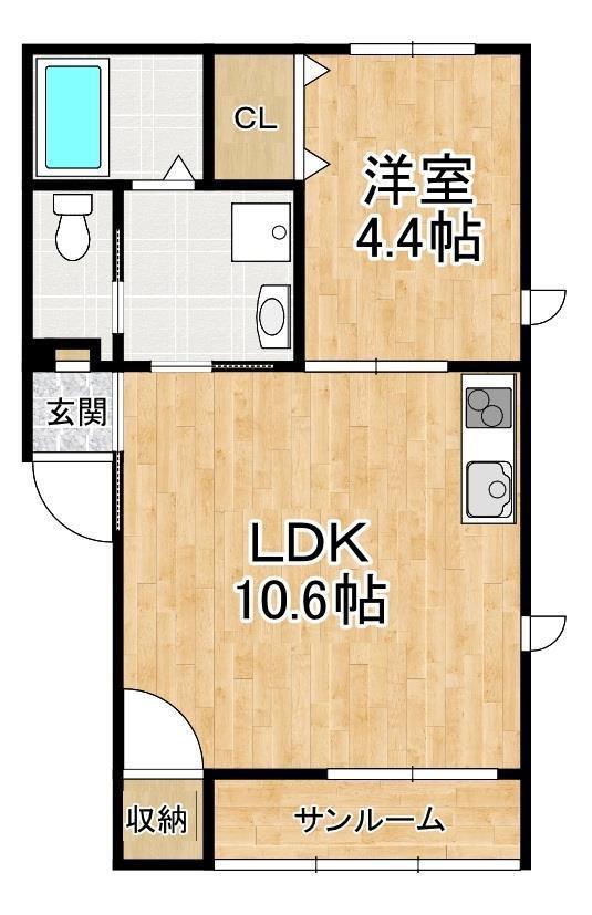愛知川共同 B棟(1LDK/1階)の間取り写真