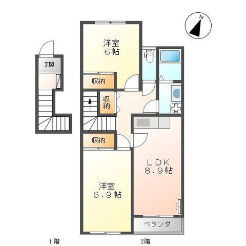 グリーンテラス(2DK/2階)の間取り写真